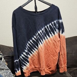 torrid Navy White Orange Tie-Dye Pullover Sweatshirt